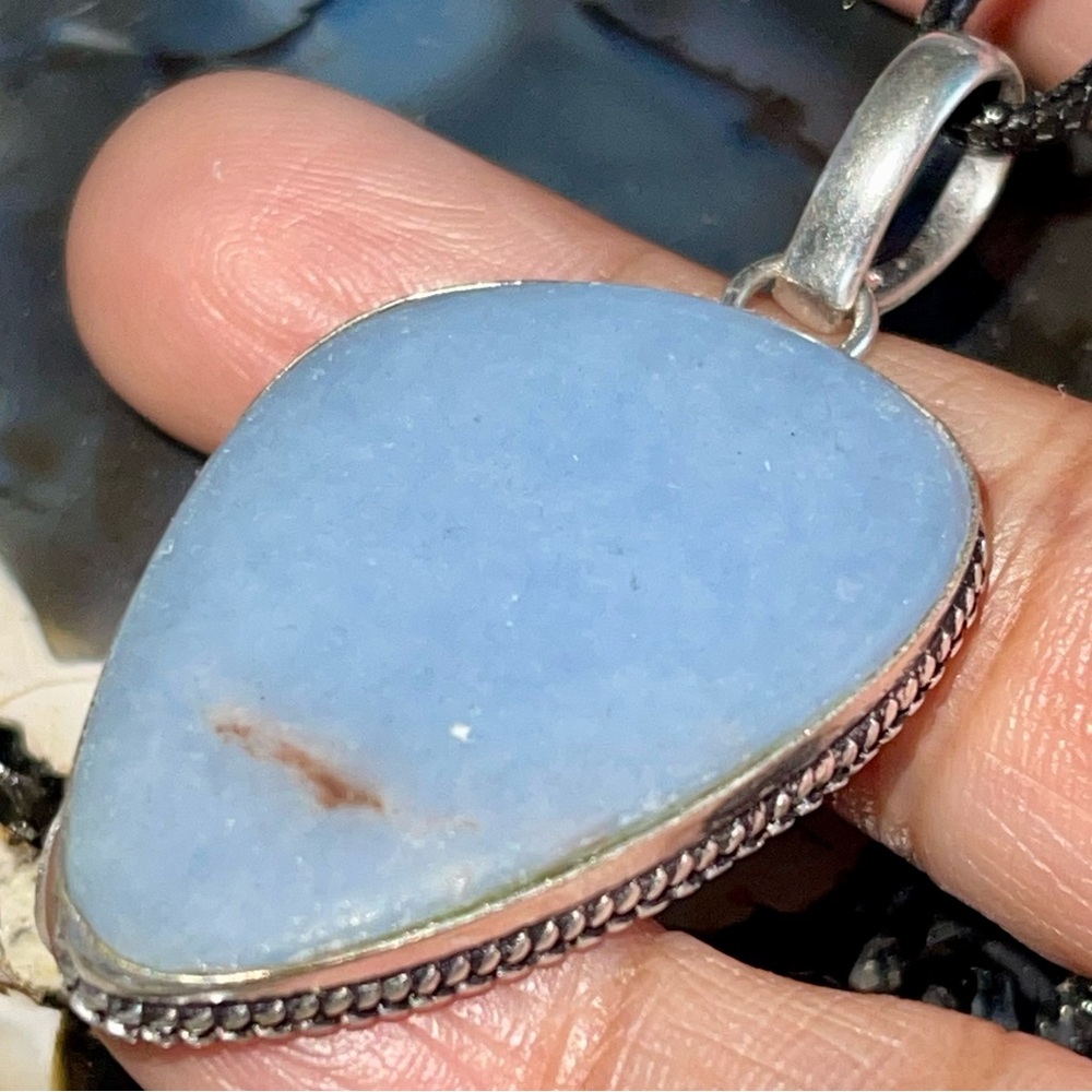 Blue Anhydrite Angelite Pendant 2”